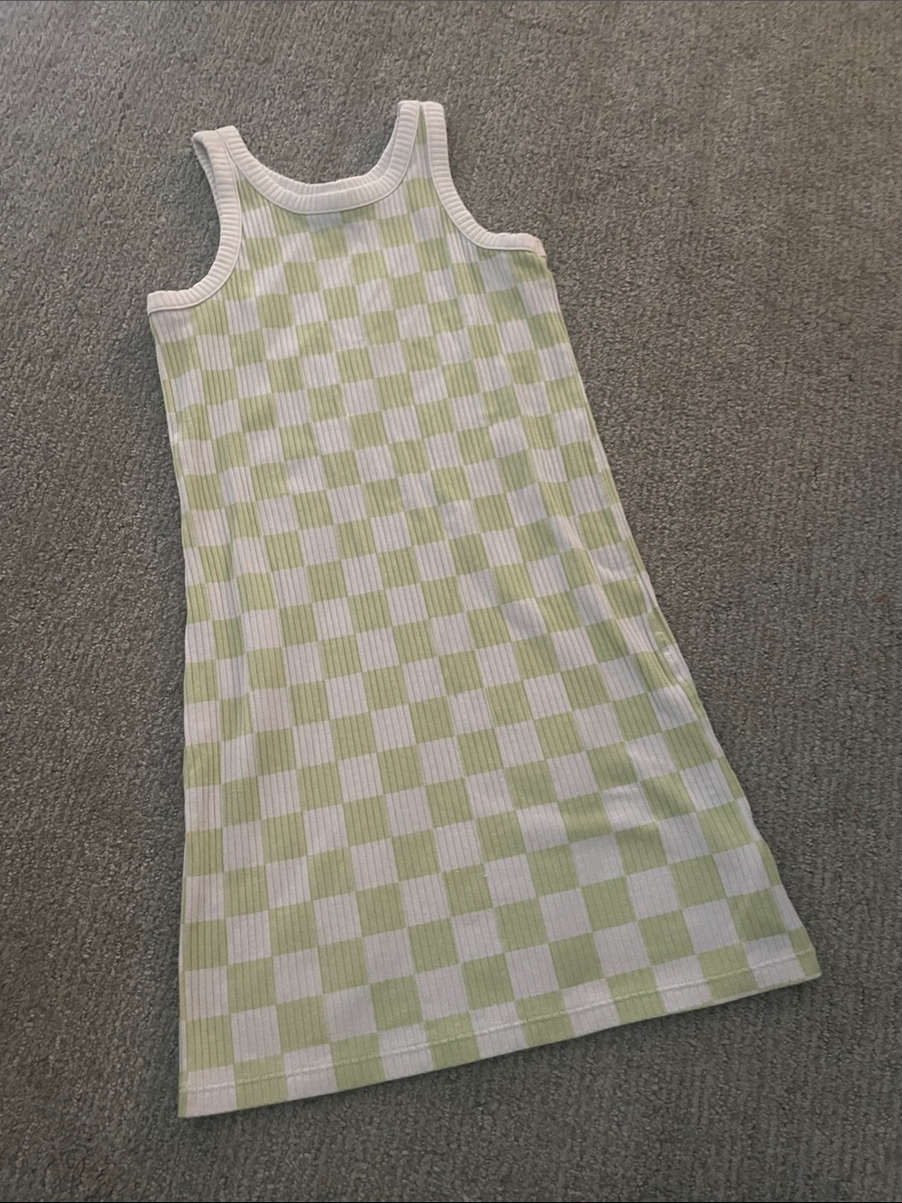 Girls' Sleeveless Checkerboard Dress - Light Green & White